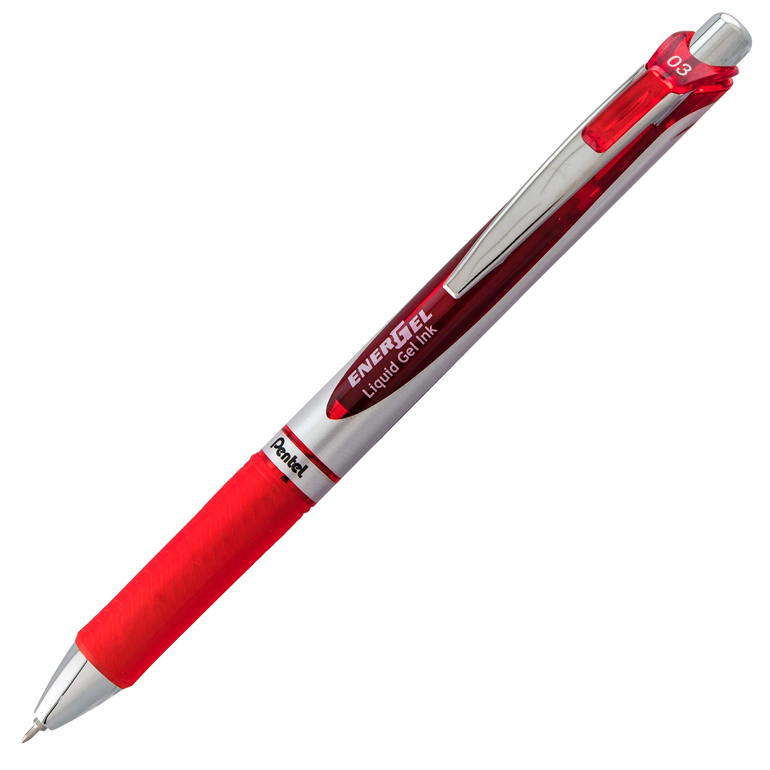 Pentel Gel Ink Pen, EnerGel RTX Retractable Gel Pen, (0.3mm) Needle Tip, Extra Fine Point, Red Ink, 2 Pk (BLN73BP2B)