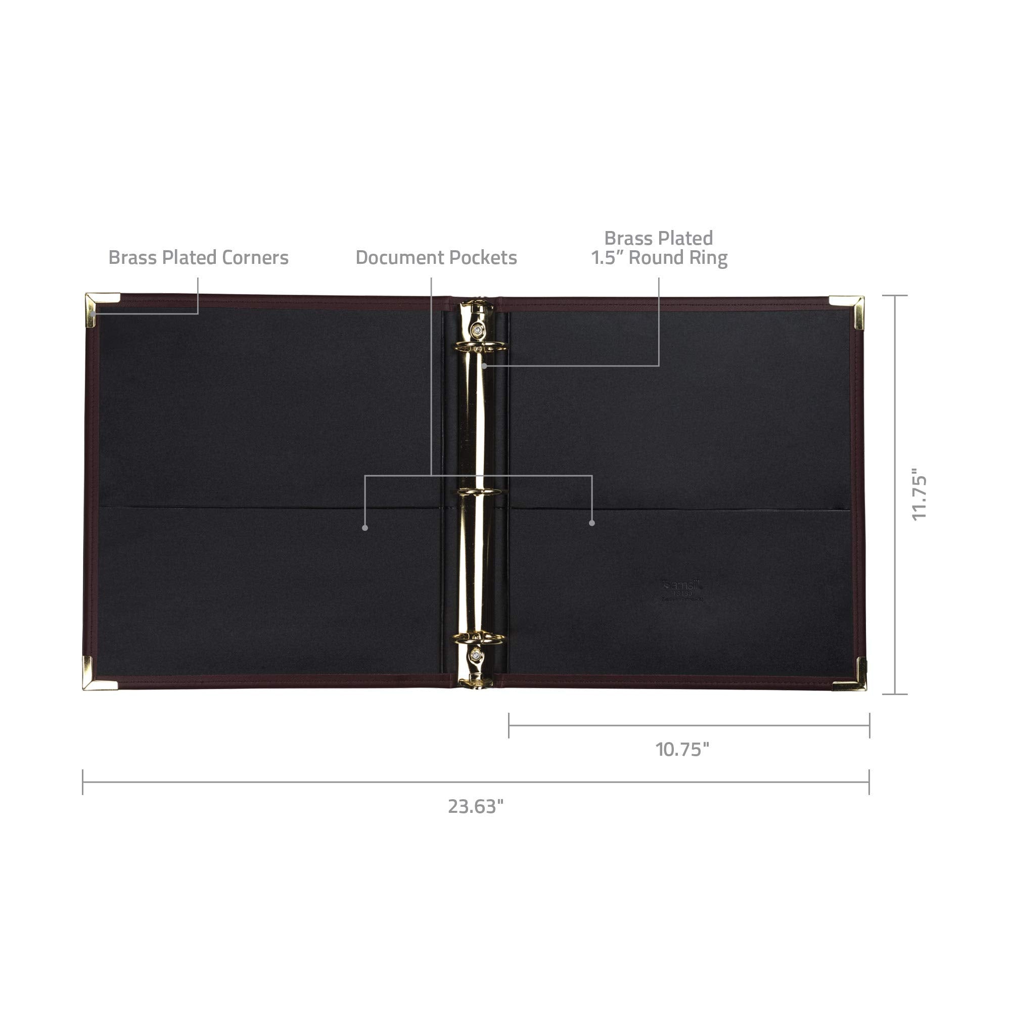 Samsill Classic Collection Leather 3 Ring Binder, Executive Presentation Portfolio, 1.5 Inch (Holds 325 Sheets), Brass Round Ring, Burgundy