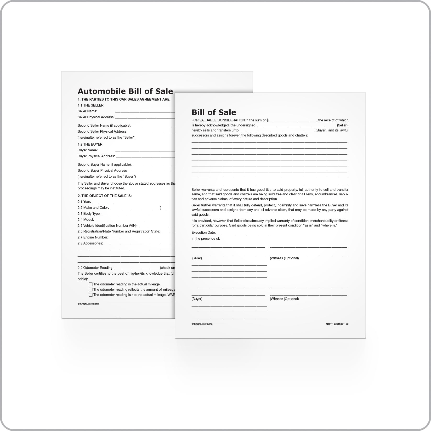 Adams Bill of Sale Forms Pack, Includes 2 Motor Vehicle and 2 General Bills of Sale, 8.5 x 11 Inches, White (ALFP111)