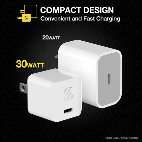 Scosche HPDC30MWT-SP Powervolt 30W USB Type-C Wall Charger Compatible with Power Delivery 3.0, 2.0, and Standard USB-C Devices, Fast Charging, White