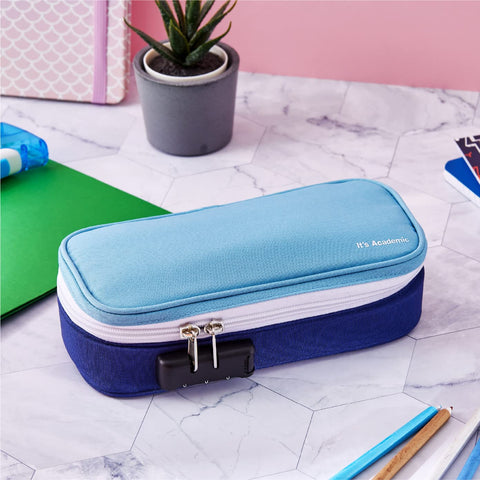 It's Academic Locking Pencil Case, for Office & School Supplies, Travel Organizer Bag, Compact, High Capacity, Light Weight, Blue (24371-BL)