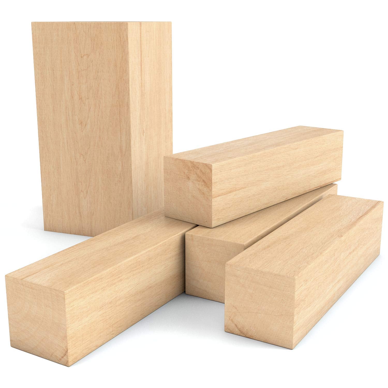 ARTEZA Basswood Carving Blocks, Set of 5, One 4 x 2 x 2 Inches and Four 4 x 1 x 1 Inches, Wood Blocks for Carving, Crafting, Whittling