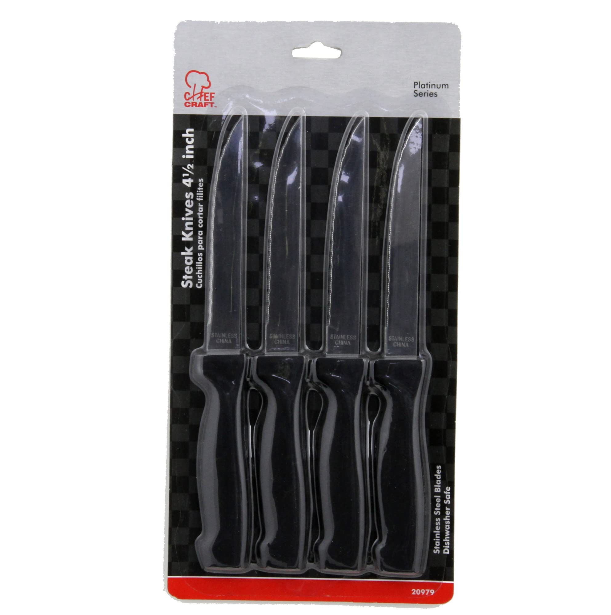 Chef Craft Select Steak Knife Set, 4.5 inch blade 8.25 inches in length 4 piece set, Black