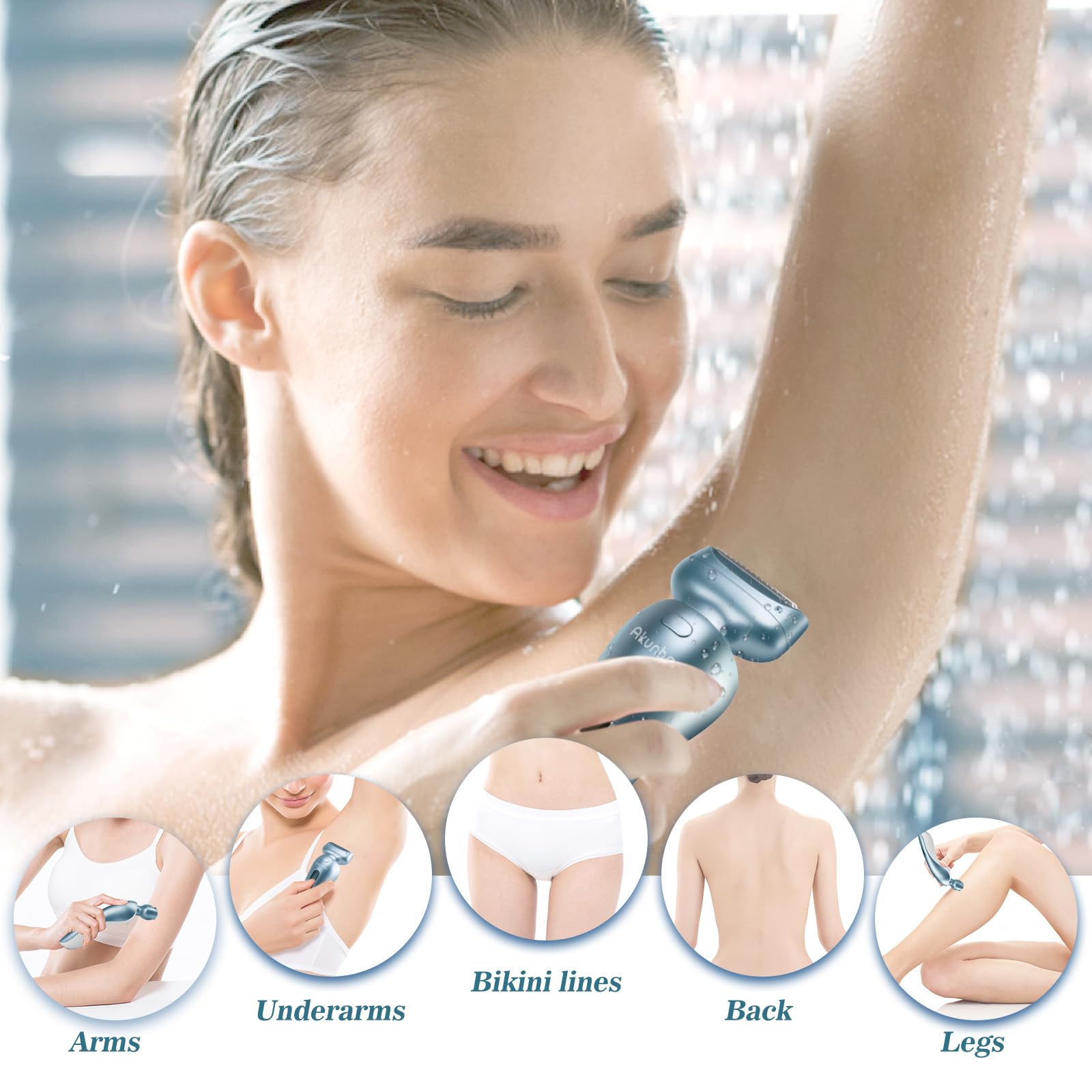 Electric Razors for Women for Legs Bikini Trimmer Electric Shaver for Women Underarm Public Hairs Rechargeable Womens Shaver Wet Dry Use Painless Cordless with Detachable Head (Blue)