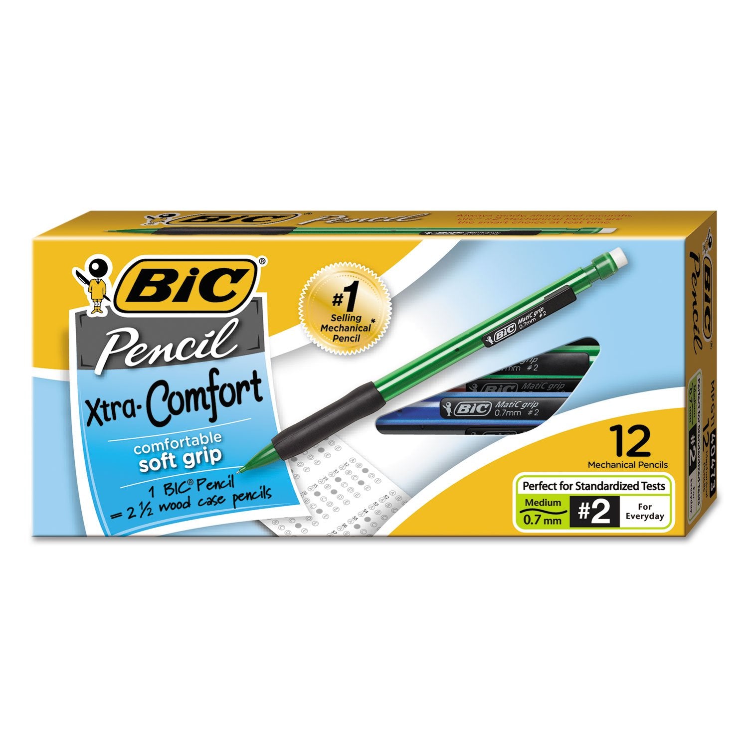 Bic MPG11 Xtra-Comfort Mechanical Pencil, 0.7mm, Assorted Barrels, Dozen