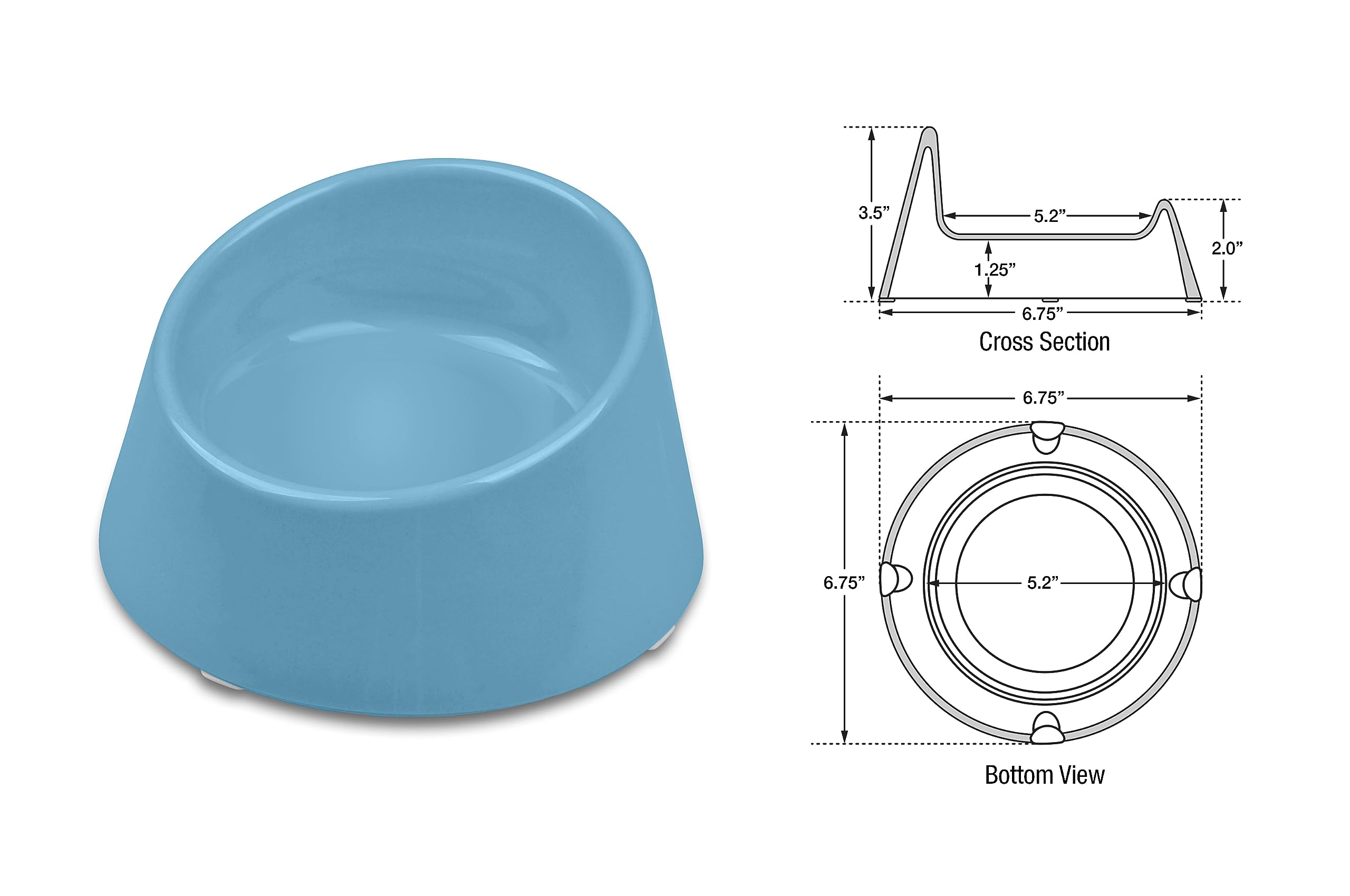 Van Ness Pets EcoWare Raised, No Tip, High Back Whisker-Friendly Cat Bowl, 8 OZ, Gray, ECW250, Blue