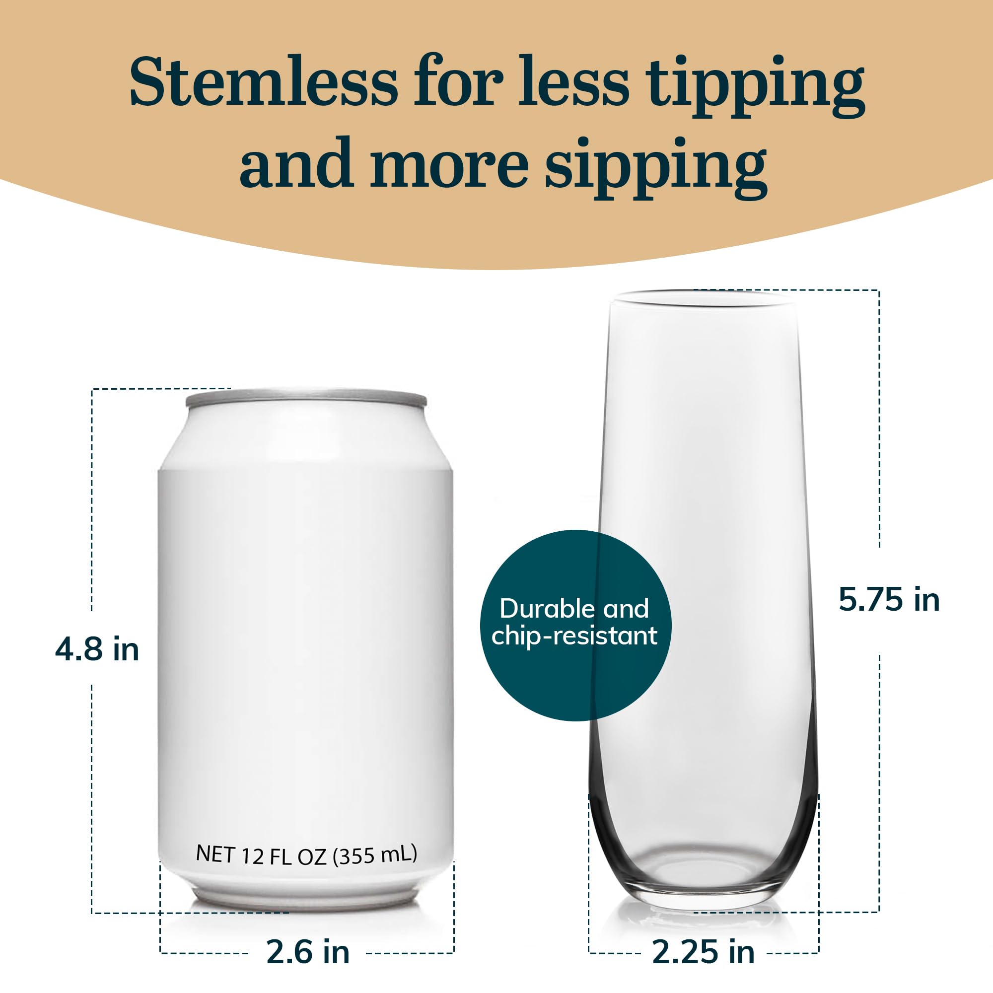 Libbey Stemless Champagne Flute Glasses, 8.5-ounce, Set of 12