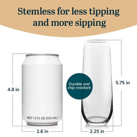Libbey Stemless Champagne Flute Glasses, 8.5-ounce, Set of 12