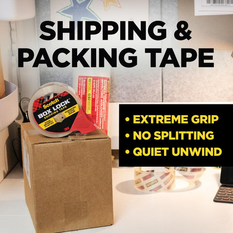 Scotch Box Lock Packing Tape, Clear, Extreme Grip Box Packaging Tape for Shipping and Mailing, 1.88 in. x 54.6 yd, 1 Roll with Dispenser