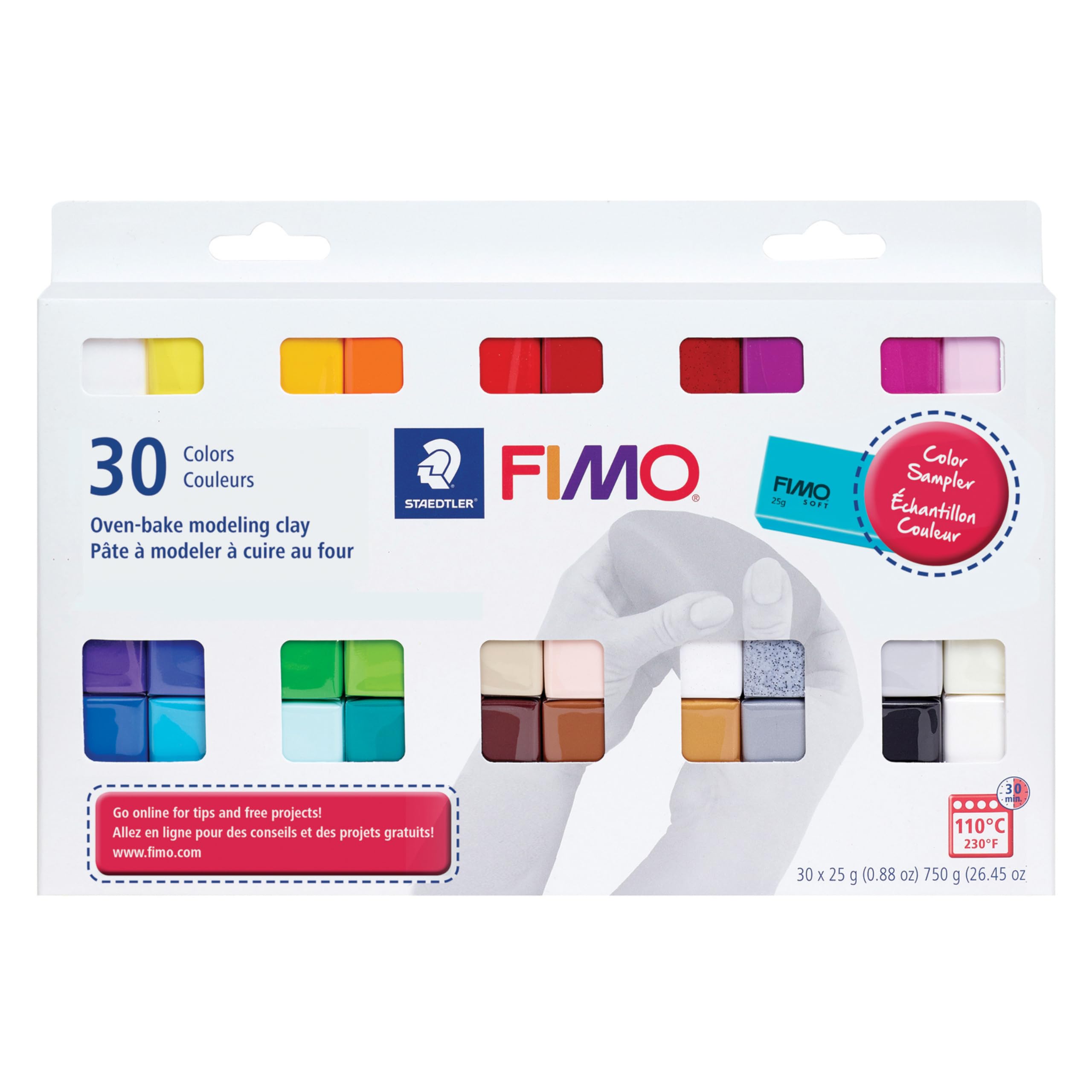 STAEDTLER FIMO Soft Oven-Bake Polymer Clay - Assorted Colors Sampler: 30 x 25g Half Blocks - Starter Kit for Modelling, Jewelry Making, Sculpting, Non-Toxic, Adult Arts and Crafts Supplies & Hobbies