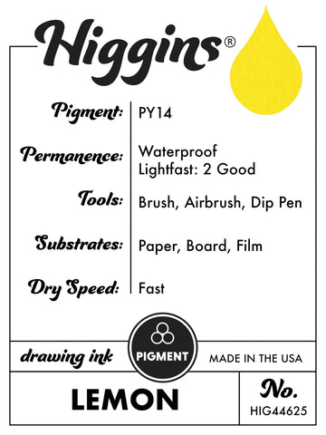 Higgins Lemon Pigmented Drawing Ink - for Artists and Students - 1 oz. Glass Bottle (HIG44625)