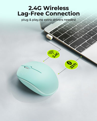 seenda Wireless Mouse for Laptop, 2.4G Noiseless Mouse with USB Receiver - Optical Tracking Portable Computer Mice for Chromebook, PC, Tablet, Windows System, 24 Months Battery Life - Mint Green