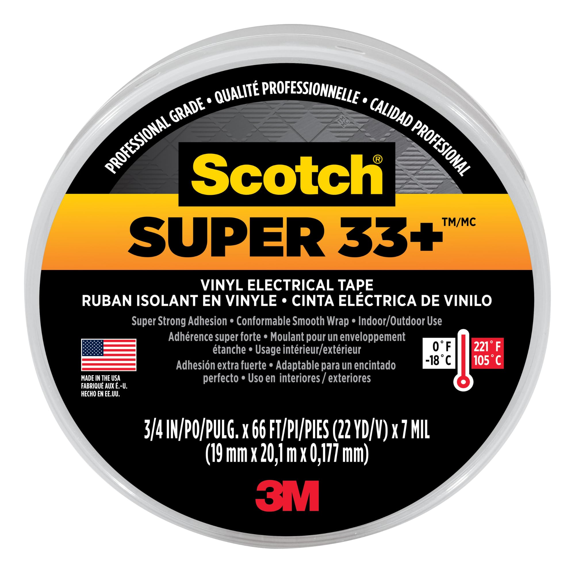 3M Scotch Super 33+ Vinyl Electrical Tape, .75-Inch by 66-Feet