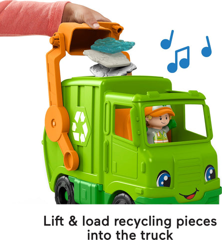 Fisher-Price Little People Toddler Toy Recycling Truck Musical Garbage Vehicle with Figure for Preschool Pretend Play Ages 1+ Years