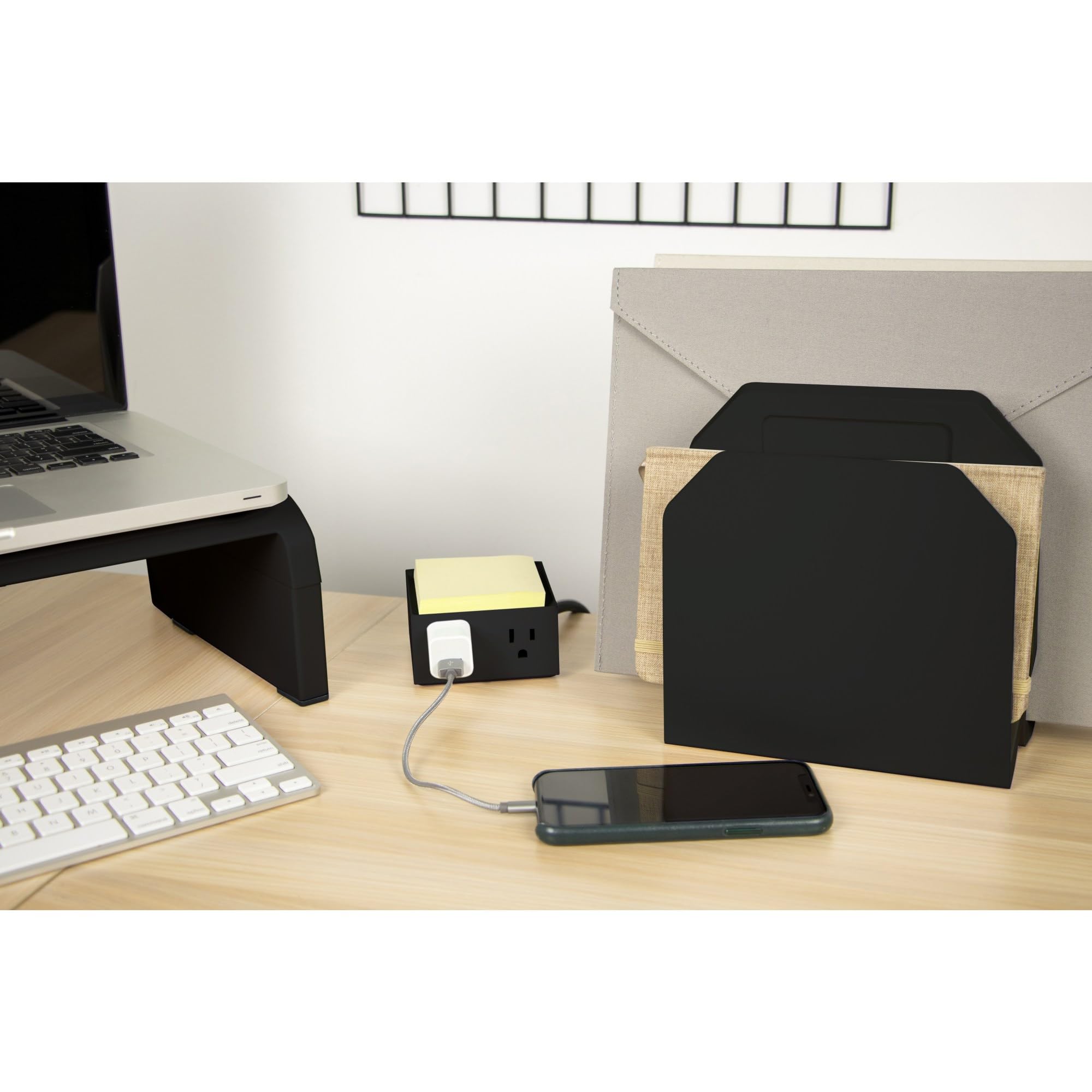 Bostitch Office Konnect Power Hub, Two Outlets Charging Station for Desktop, Shallow Tray Top, Black