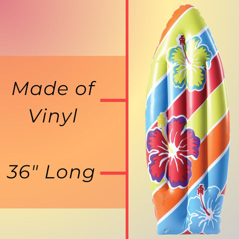 U. S. Toy Inflatable Surfboard Luau Decoration Theme Beach Pool Toy, Beach, Tropical, Hawaiian Party Decor, Inflatable Backyard Pool Toy, 3 Ft. Long, 1-Pack, 3 Years & Older