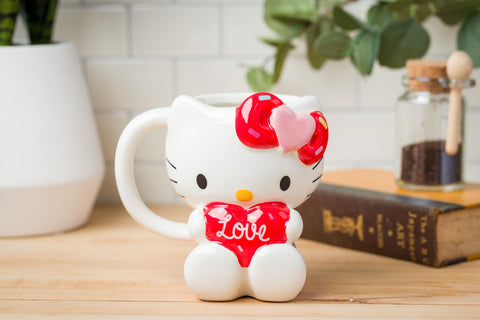 Silver Buffalo Sanrio Hello Kitty Holding Love Heart Ceramic 3D Sculpted Mug, 20 Ounces
