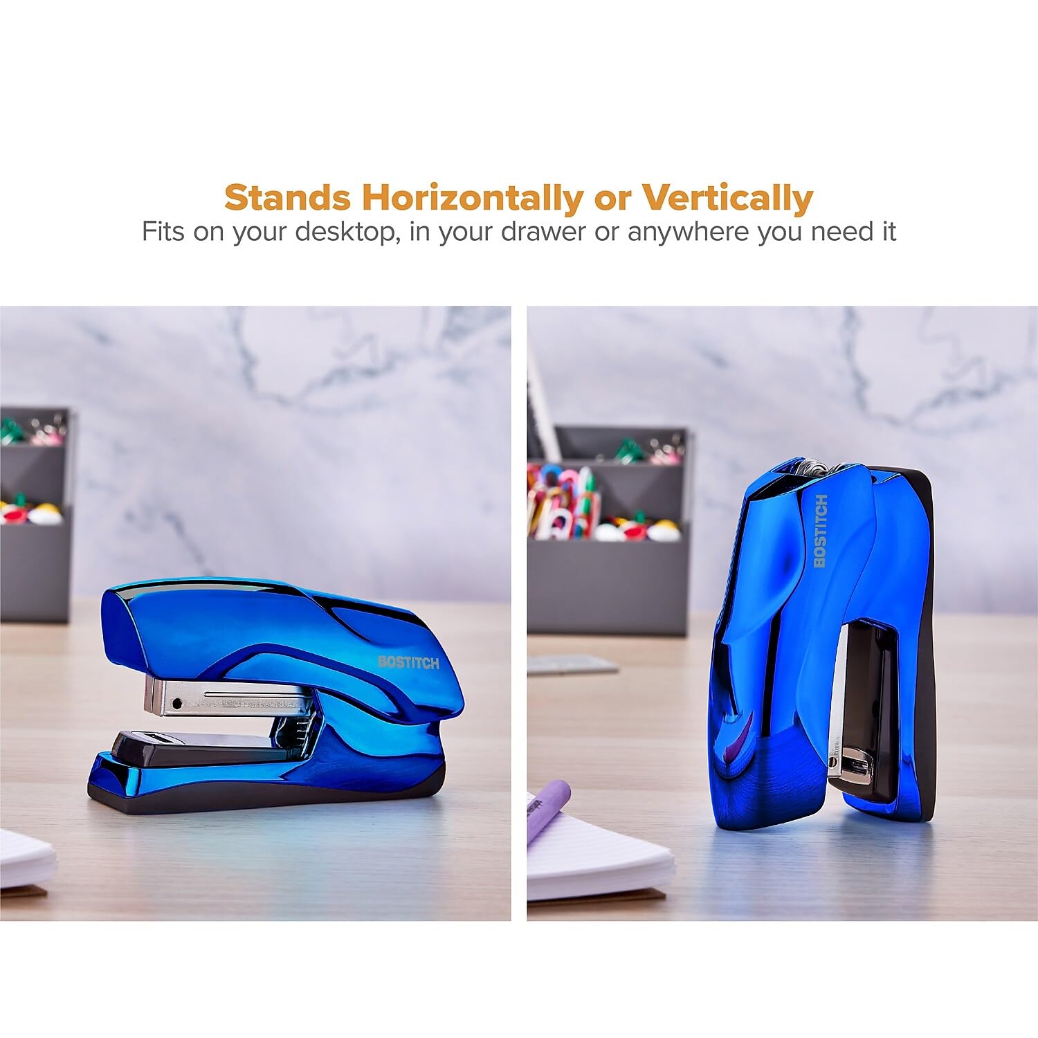 Bostitch Office Heavy Duty Stapler, 40 Sheet Capacity, No Jam, Half Strip, Fits into the Palm of Your Hand, For Classroom, Office or Desk, Metallic Blue