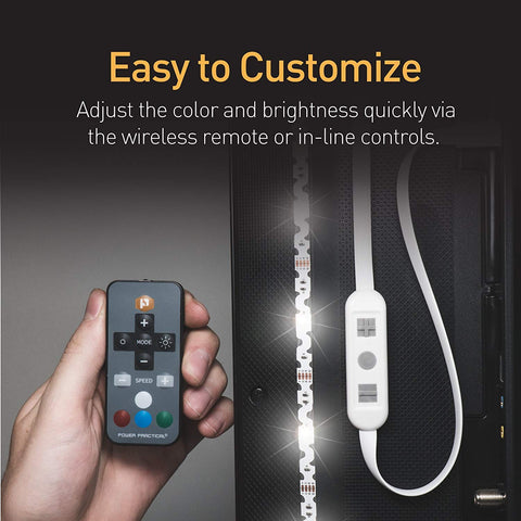 Luminoodle Color Bias Lighting, USB TV and Monitor Backlight LED Strip Lights Kit with Dimmer, Remote - 6.6 ft for 24" to 60" TV - Medium