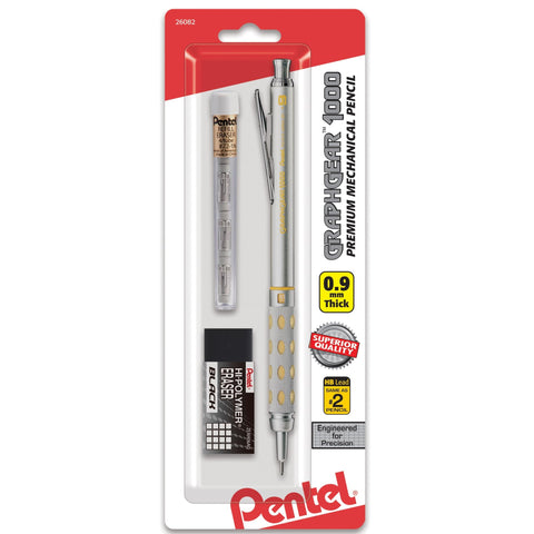 Pentel GraphGear 1000 Automatic Drafting Pencil (0.9mm), with Eraser Refills, 1-Pk (PG1019EBP)