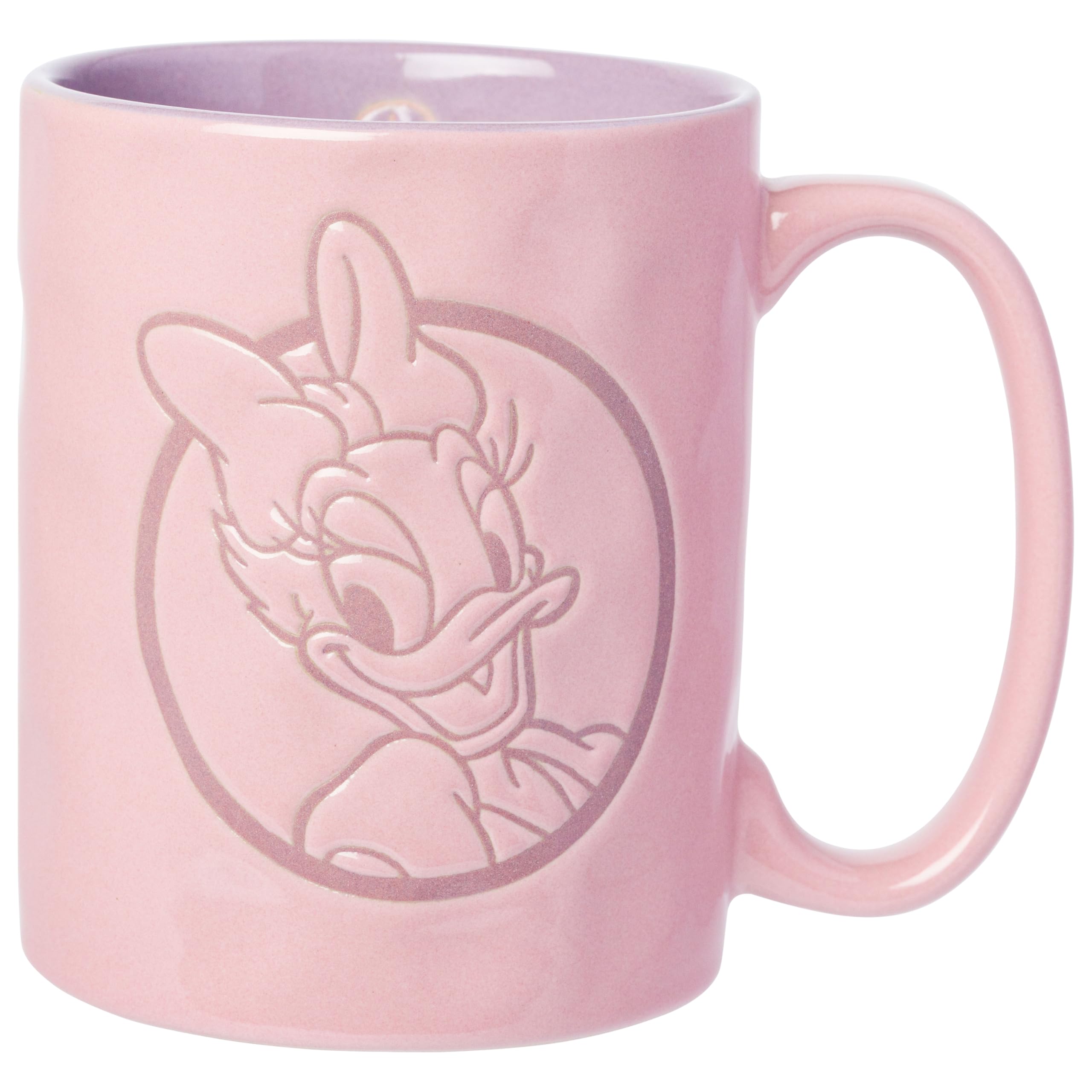 Silver Buffalo Disney Mickey and Friends Featuring Daisy Duck Etched Engraved Wax Resist Handmade Ceramic Pink and Purple Pottery Mug, 17 Ounces