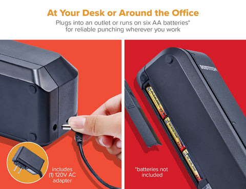 Bostitch Office Electric 3-Hole Punch, Dual Paper Loading, Heavy Duty, Jam-Free 20 Sheet Capacity, AC Adapter or Battery Powered, Space Saving, Black, (EHP20-BLK)