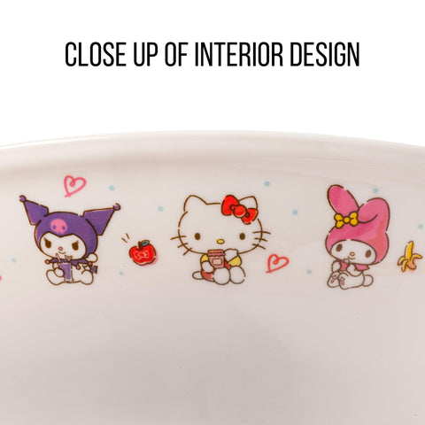 Silver Buffalo Hello Kitty and Friends Little Twin Stars, Pompompurin, Pochacco, Cinnamoroll, Kuromi, My Melody, and Keroppi Ceramic Ramen Noodle Rice Bowl with Chopsticks, Microwave Safe, 30 Ounces