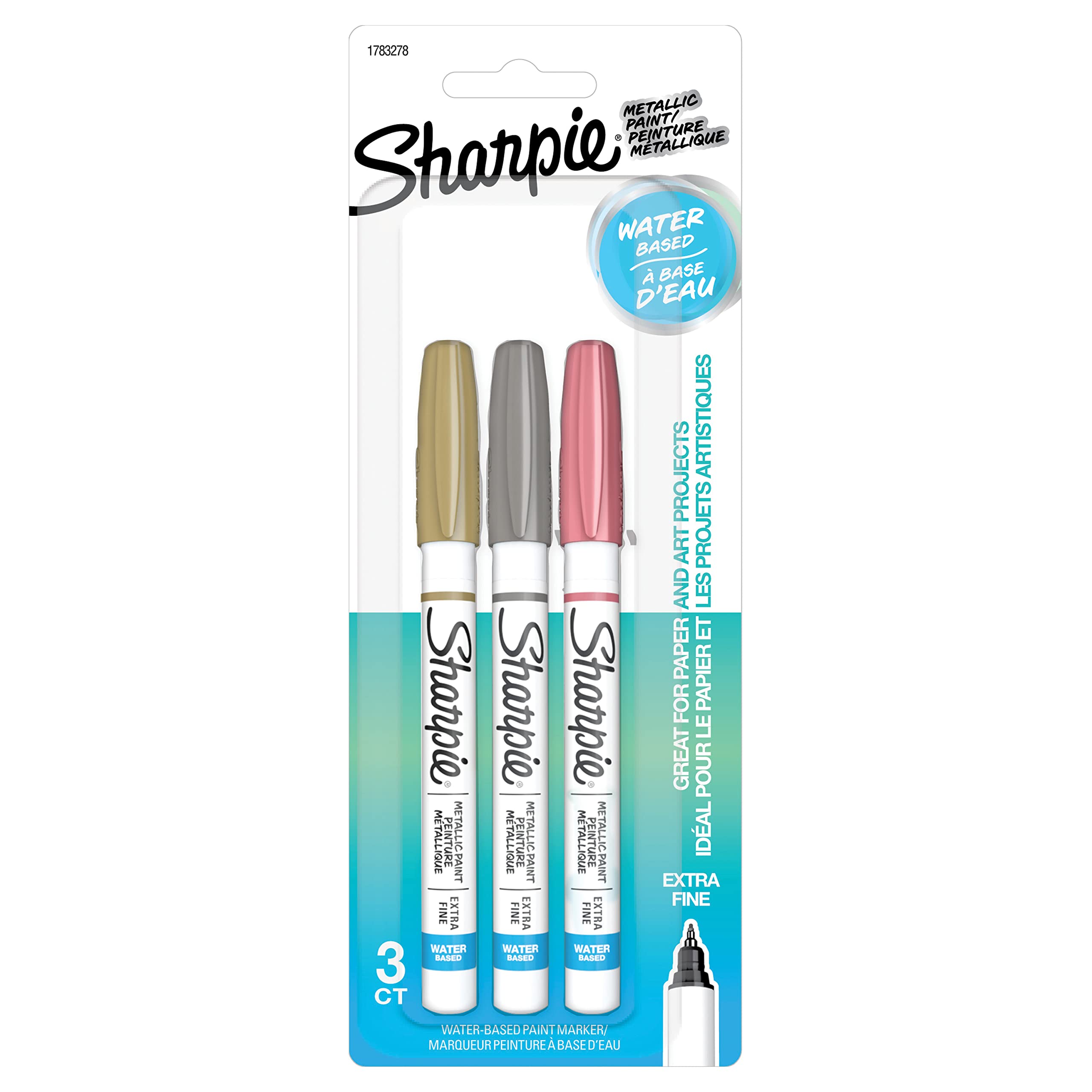 Sharpie® Water-Based Paint Markers, Extra-Fine Point, Metallic Colors, 3 Pack