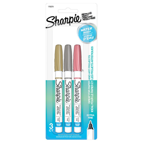 Sharpie® Water-Based Paint Markers, Extra-Fine Point, Metallic Colors, 3 Pack