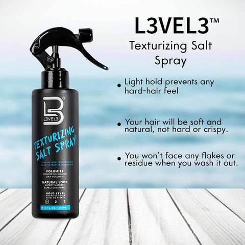 L3 Level 3 Sea Salt Texturizing Spray - Creates Beachy Waves and Texture - Light Hold - Casual Hair Finish (8.45 Fl Oz)