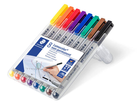 Staedtler Lumograph Non-Permanent Wet Erase Marker Pens, Broad Tip, Low Odor Colored Markers, 8 Pack, 312 WP8