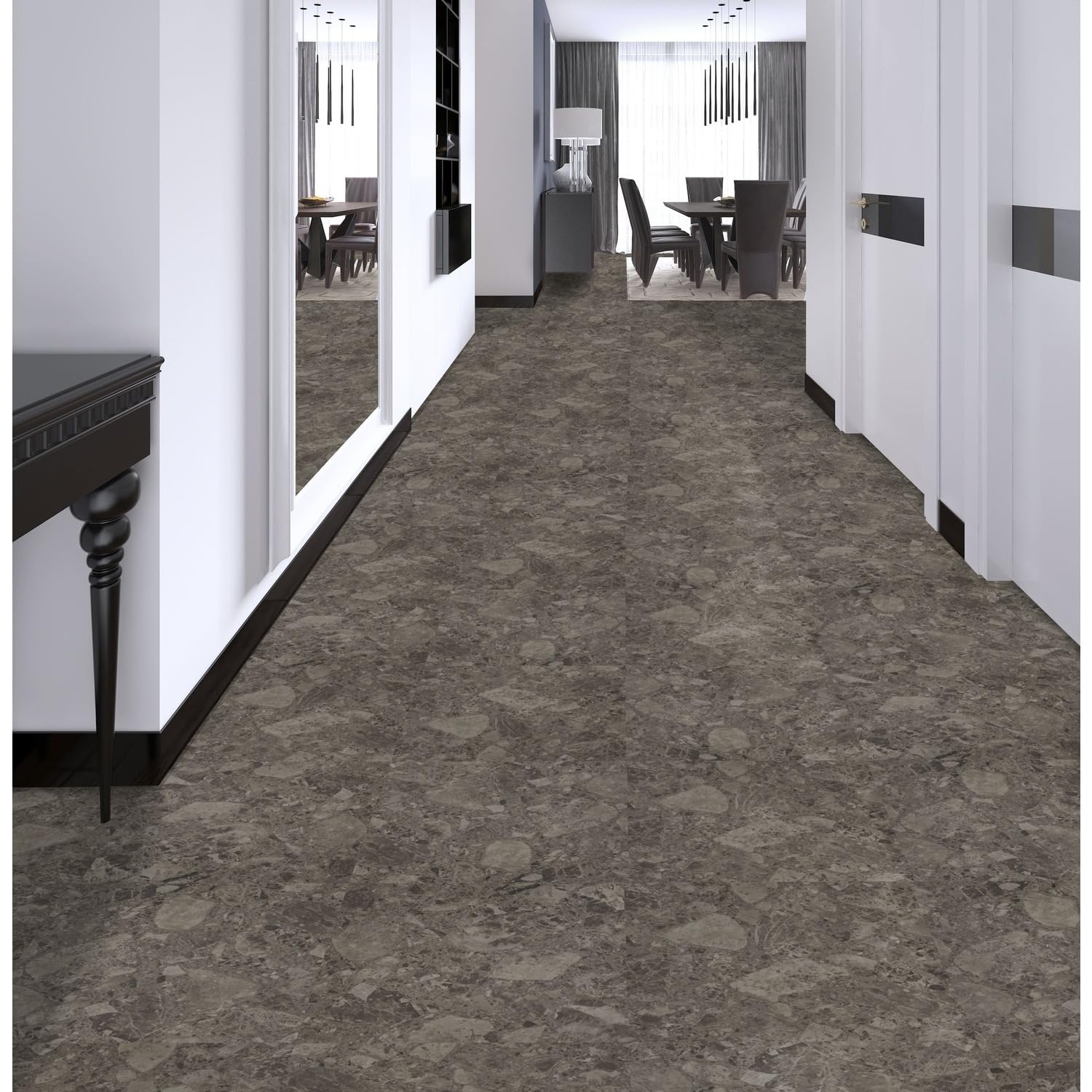 Nexus Self Adhesive 12-Inch Vinyl Floor Tiles, 20 Tiles - 12'' x 12'', Emporador Marble Peel & Stick, DIY Flooring for Kitchen, Dining Room, Bedrooms Bathrooms by Achim Home Decor, Taupe and Brown