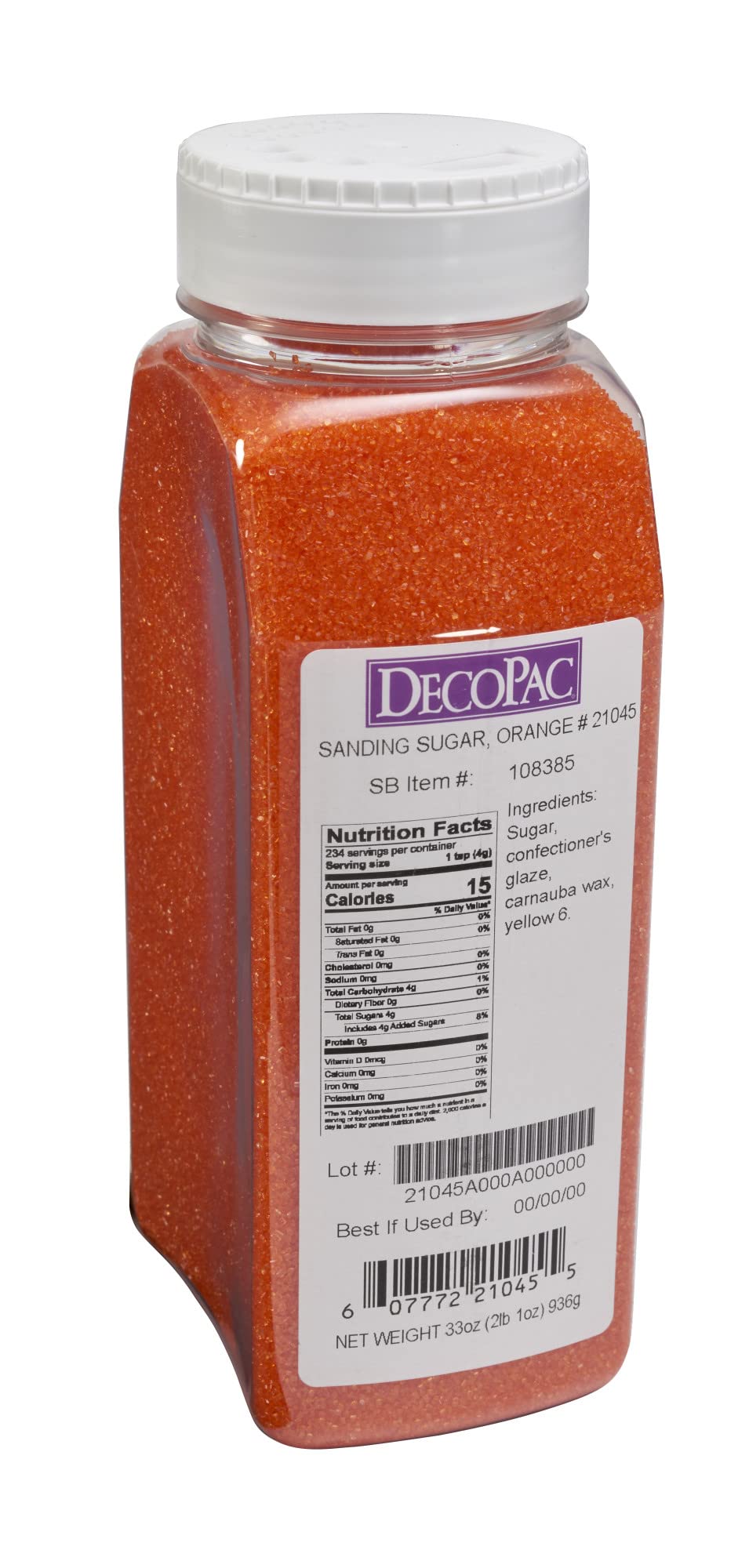 DecoPac Sanding Sugar | Orange Edible Sugar Sprinkles | 33oz | Edible Sanding Sugar in Handheld Container | Made In USA | Sugar Sprinkle Mix For Cakes, Cupcakes, Cookies, Extra Large Pack | 33 Ounce - Orange