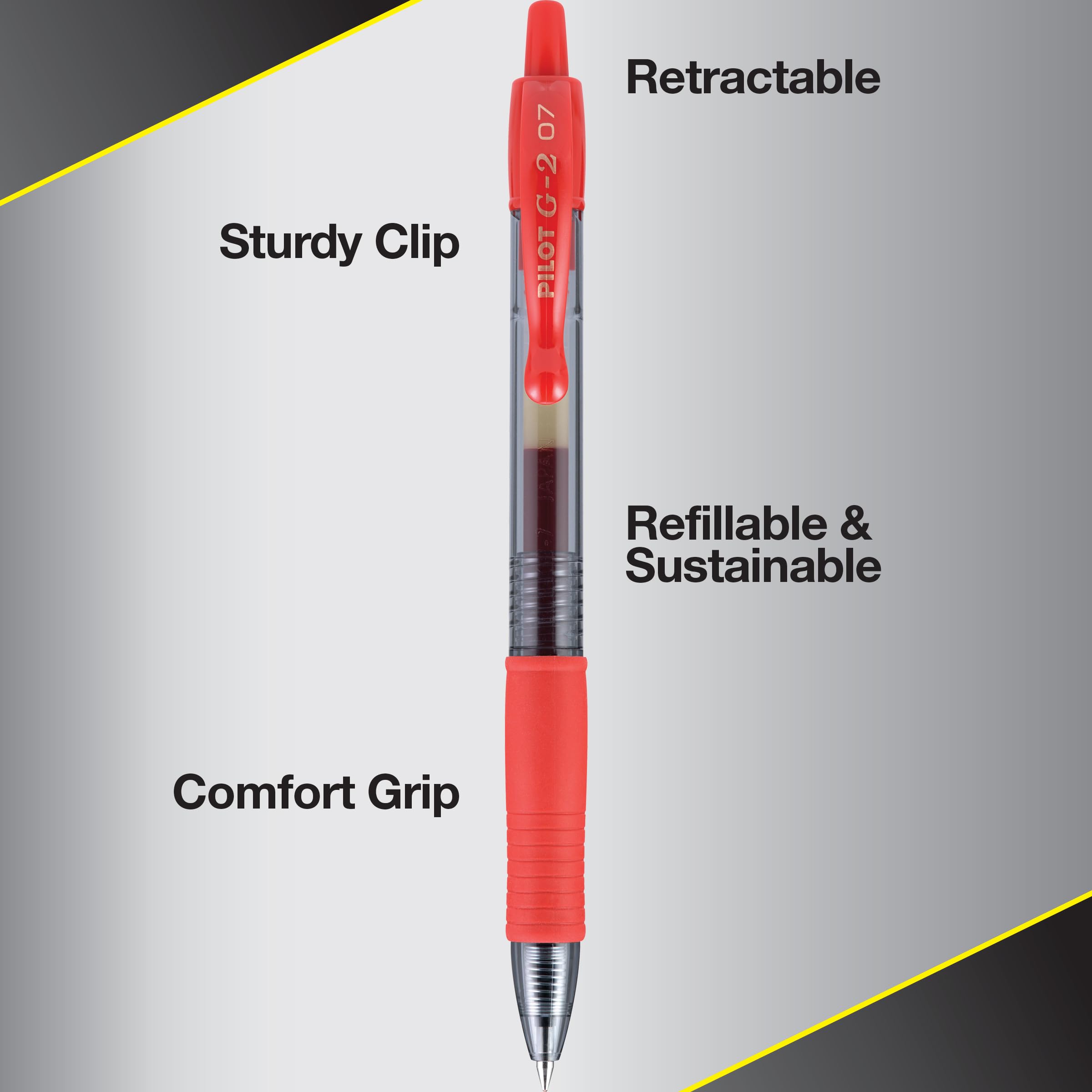 Pilot G2 Premium Gel Roller Pens, Fine Point 0.7 mm, Red Pens, Pack of 12 - Ideal for School, Journaling & Office Writing