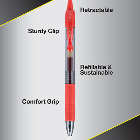 Pilot G2 Premium Gel Roller Pens, Fine Point 0.7 mm, Red Pens, Pack of 12 - Ideal for School, Journaling & Office Writing