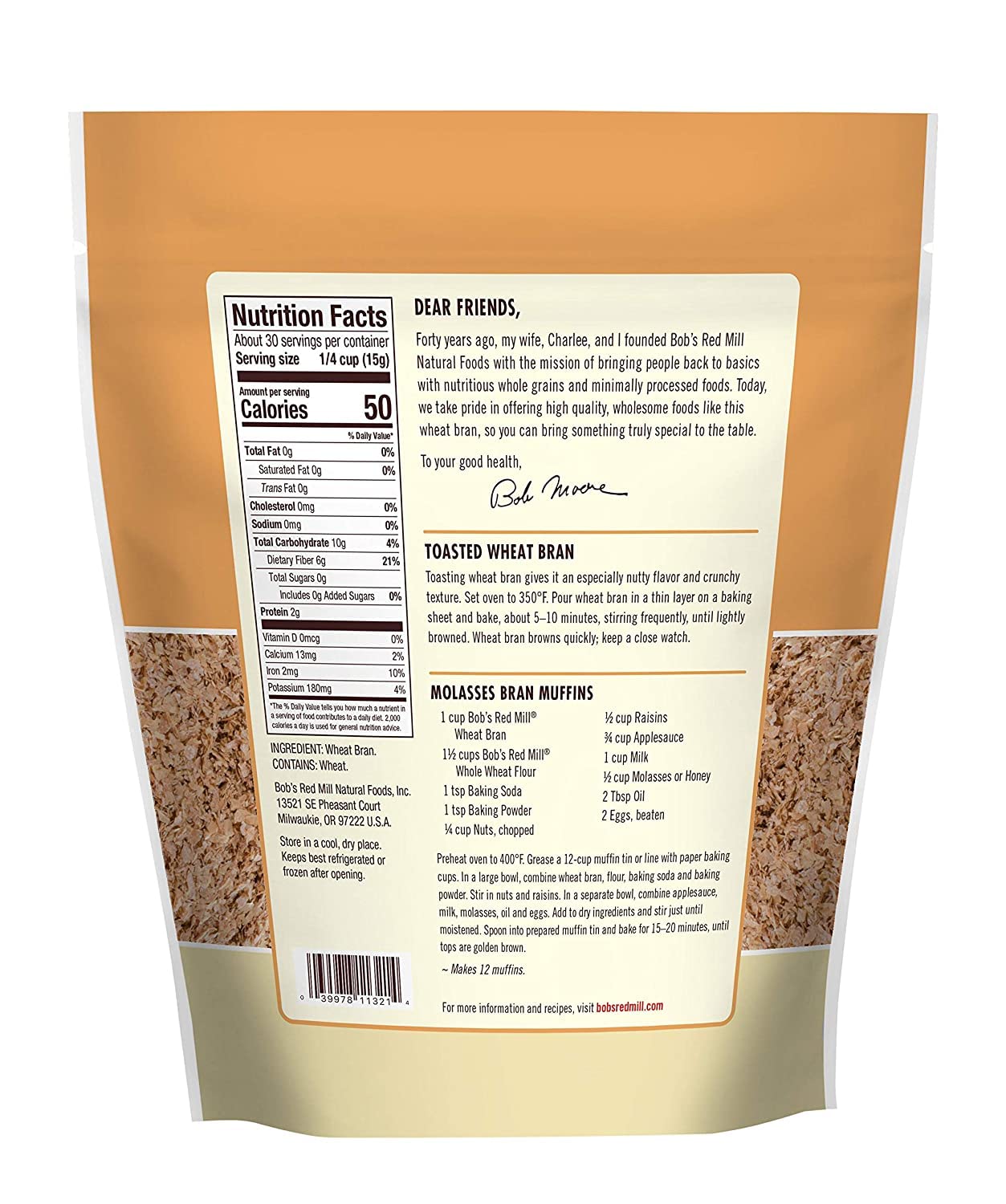 Bob's Red Mill Wheat Bran, 8oz (Pack of 1) - Non GMO, Vegan, Kosher