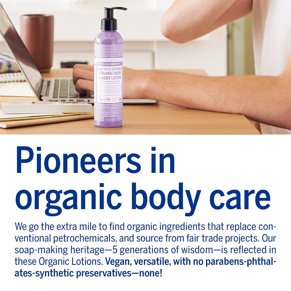 Dr. Bronner's Organic Lotion (Lavender Coconut, 8 Ounce) - Organic Moisturizer for Hands, Face & Body- Vegan, Non-GMO