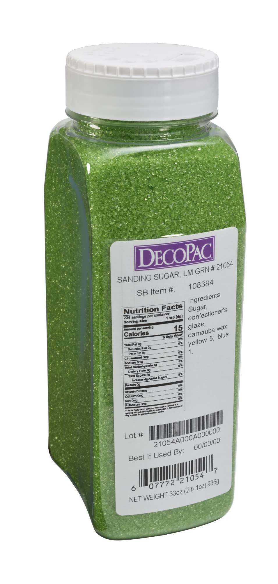 DecoPac Sanding Sugar | Lime Green Edible Sugar Sprinkles | 33oz | Edible Sanding Sugar in Handheld Container | Made In USA | Sugar Sprinkle Mix For Cakes, Cupcakes, Cookies, Extra Large Pack | 33 Ounce - Lime Green