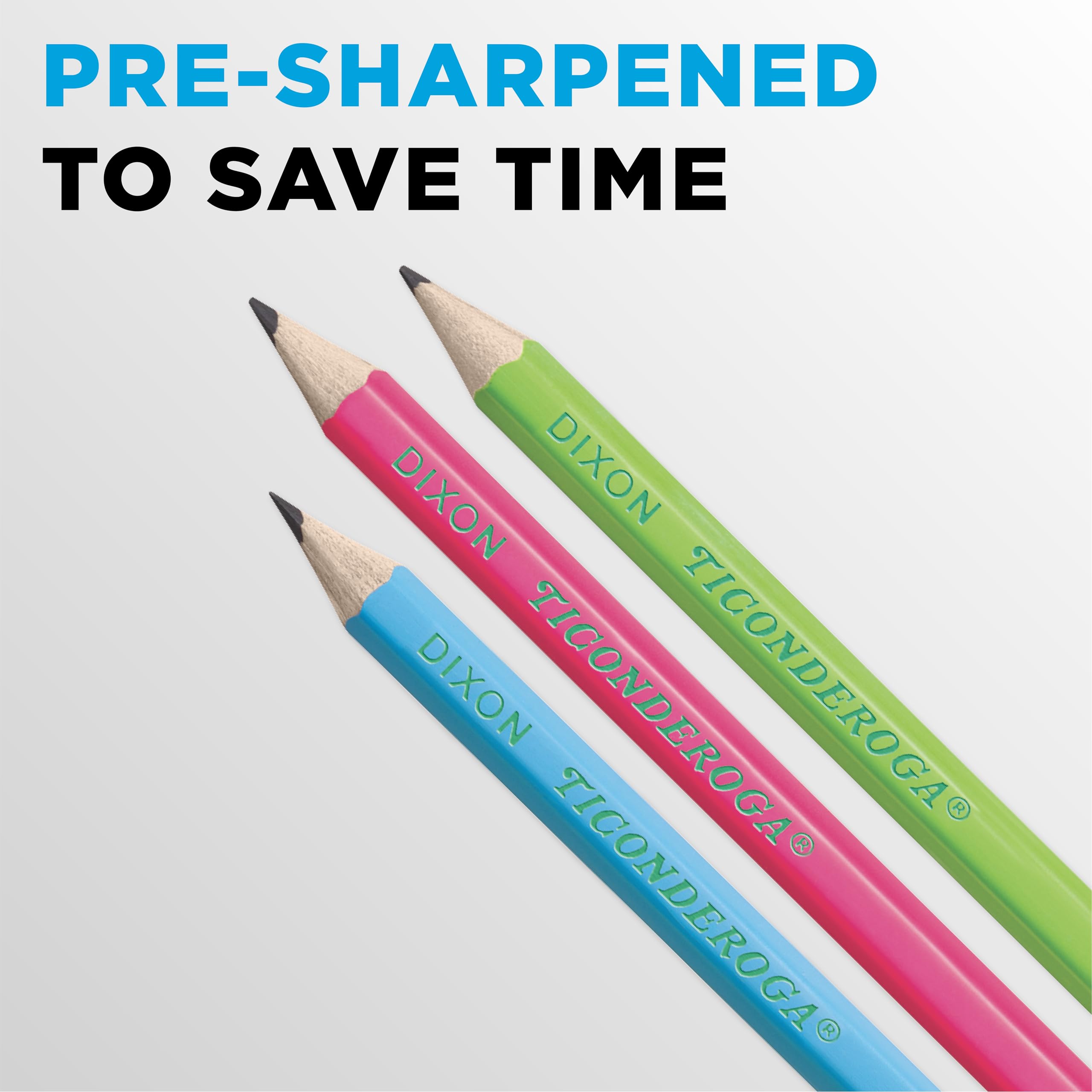 Ticonderoga Wood-Cased Pencils, Pre-Sharpened, #2 HB Soft, Neon Colors, 18 Count
