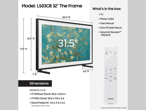 Samsung 32-Inch Class QLED The Frame LS03C Series, 1080p Resolution, Quantum HDR, Art Mode, Anti-Reflection Matte Display, Slim Fit Wall Mount Included, Smart TV w/Alexa Built-in (QN32LS03CB)