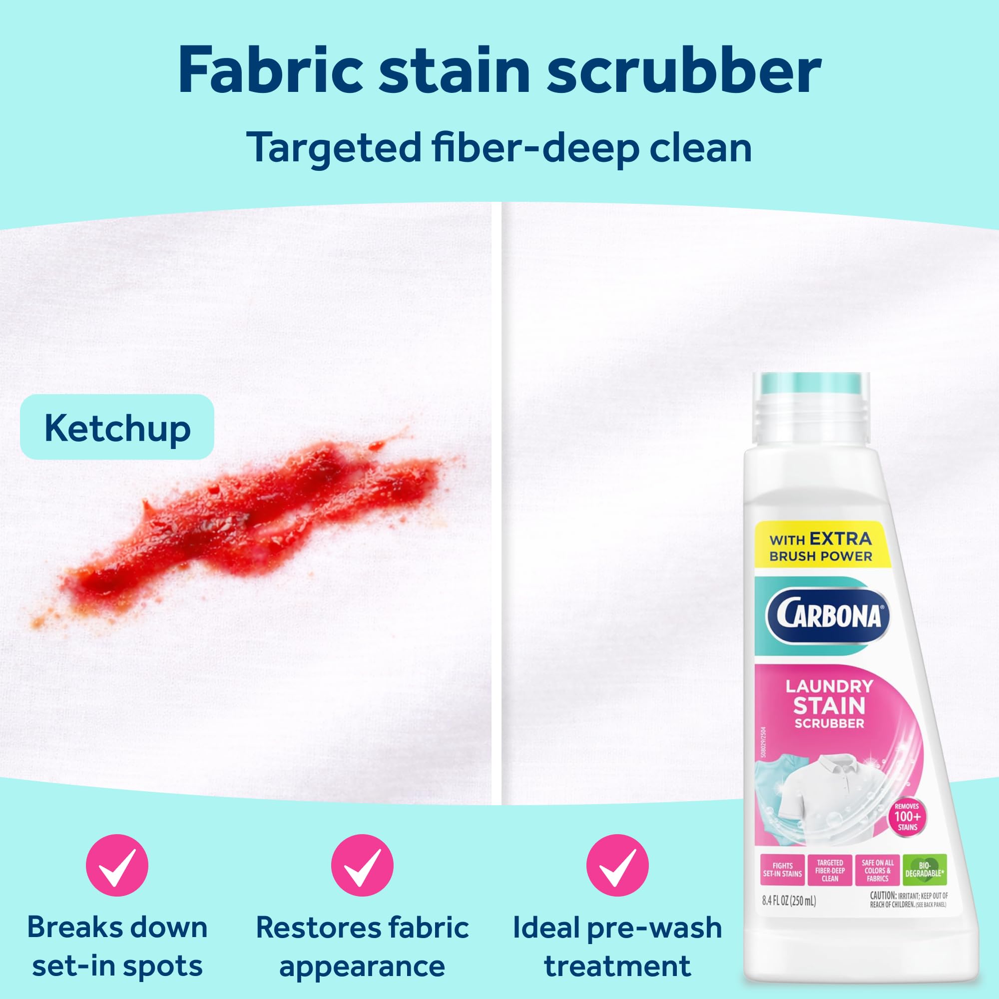 Carbona Laundry Stain Scrubber & Remover (8.4 Fl Oz), Extra-Strength Bio-Enzyme Formula, Brush-Top Applicator for Fiber-Deep Clean, Fast & Easy