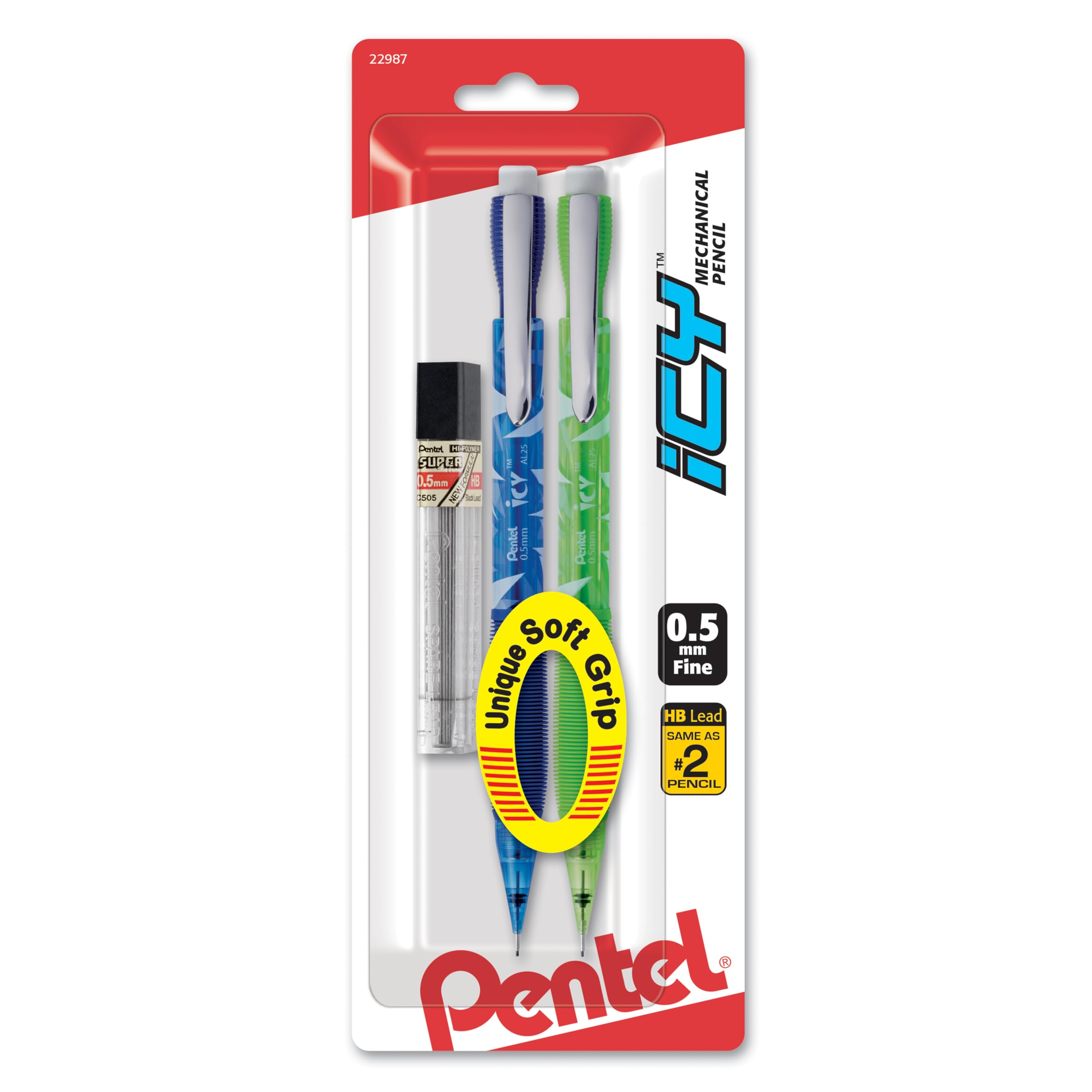 Pentel Icy Automatic Pencils with Lead, (0.5mm), Assorted Barrels, Color May Vary, Pack of 2 (AL25TLBP2)