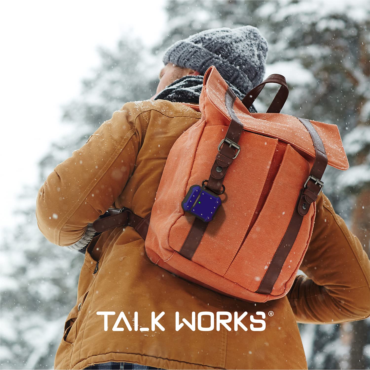 TALK WORKS AirPods Case Cover with Keychain - Rugged Protective Hard Skin for AirPods Keychain Case Clip Carabiner Wireless Charging Compatible with Apple Air Pod Carrying Case Series 1 & 2 - Navy