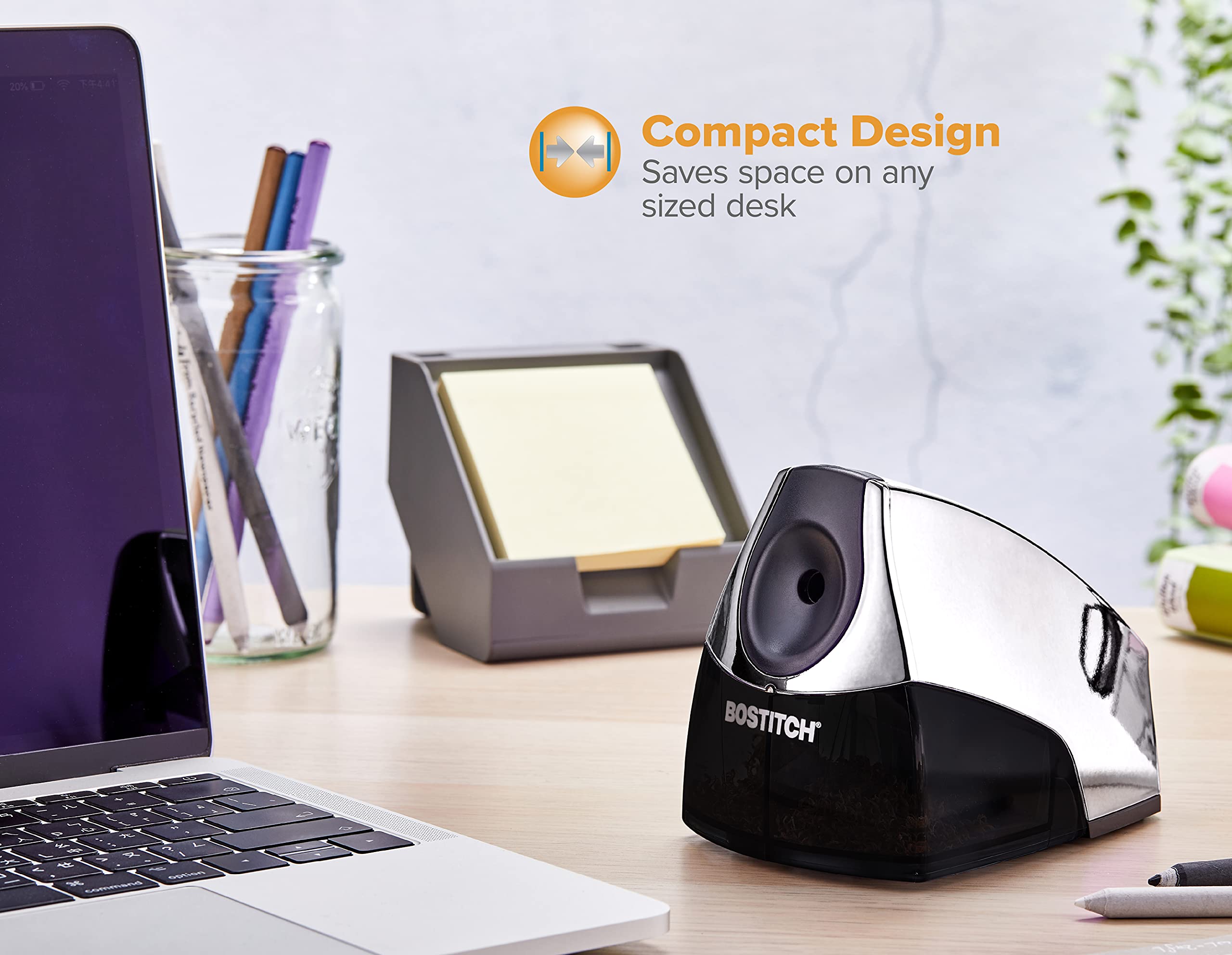 Bostitch Office Electric Pencil Sharpener for Classroom & Desk Use, Heavy-Duty Stall-Free Motor, High-Capacity Shavings Tray, Chrome