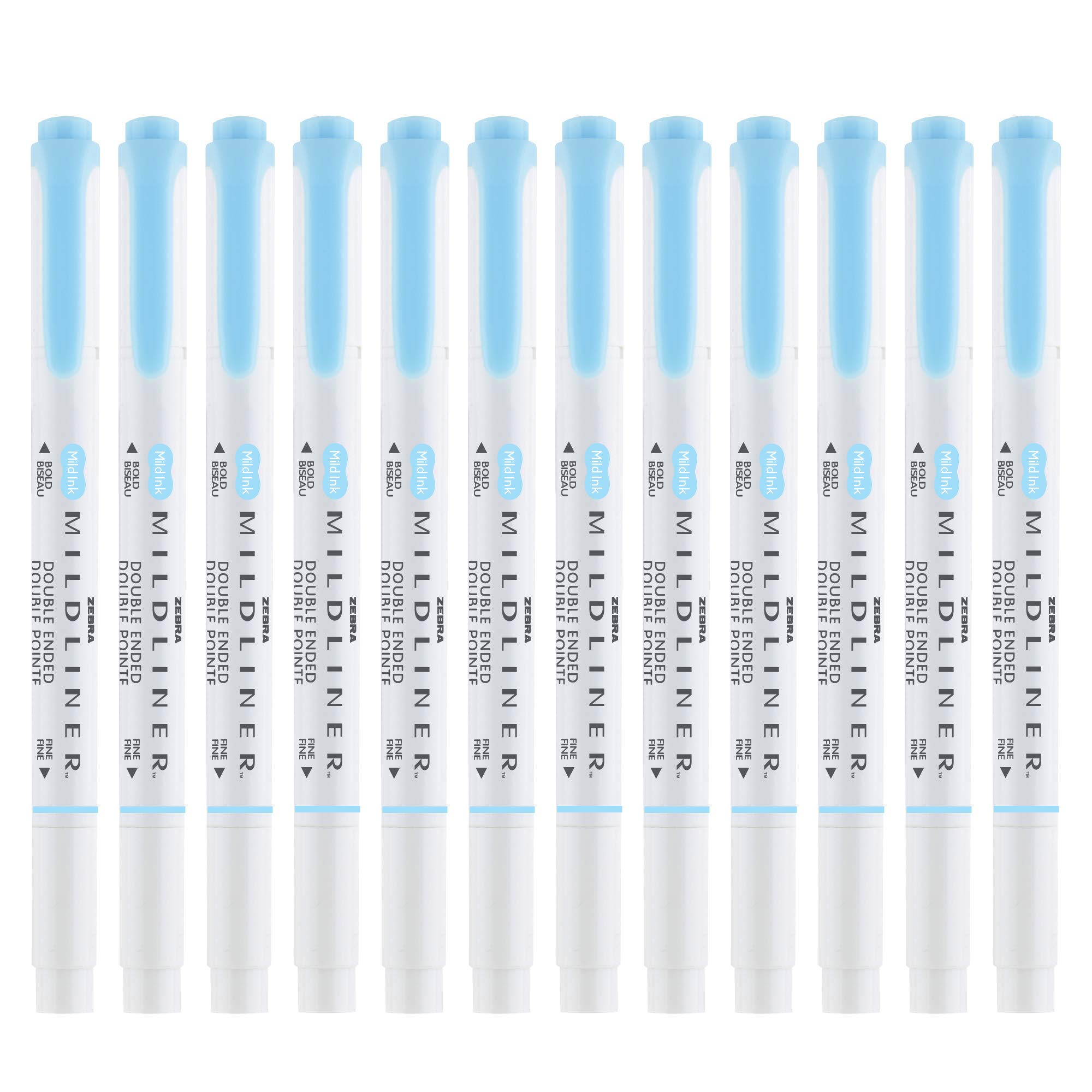 Zebra Pen Mildliner Dual-Tip Highlighters, Broad and Fine Tips, Ideal for Bible Highlighting, No Bleed, School Supplies, Teacher Supplies, and Office Supplies, Mild Blue Ink, 12-Pack (78120upc)