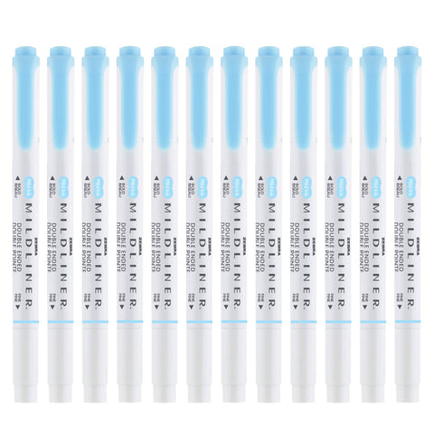 Zebra Pen Mildliner Dual-Tip Highlighters, Broad and Fine Tips, Ideal for Bible Highlighting, No Bleed, School Supplies, Teacher Supplies, and Office Supplies, Mild Blue Ink, 12-Pack (78120upc)