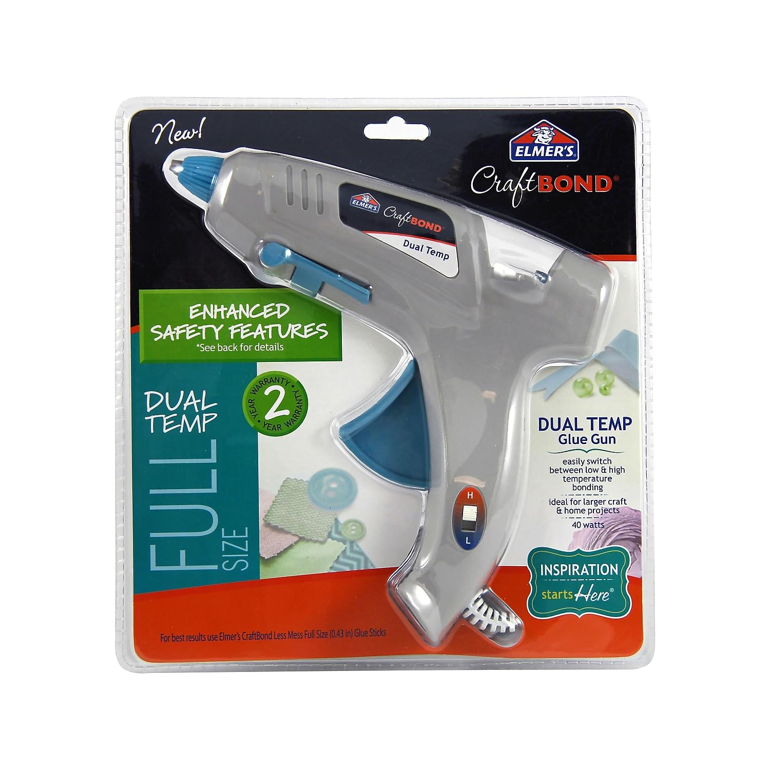 Elmer's Craft Brand Dual Temp Hot Glue Gun, 40W, Multicolor