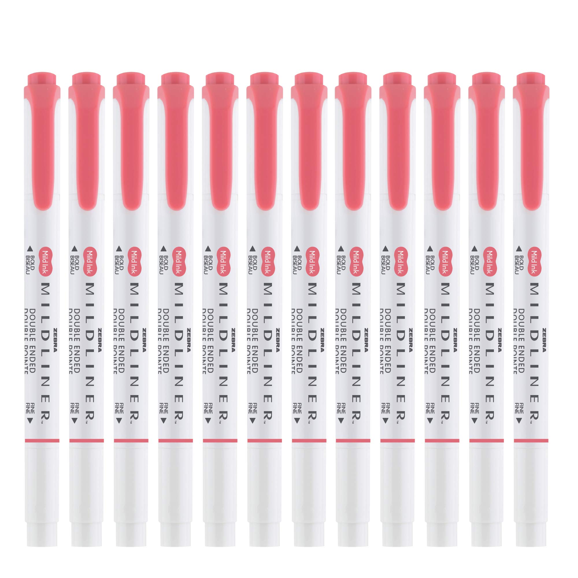Zebra Pen Mildliner Dual-Tip Highlighters, Broad and Fine Tips, Ideal for Bible Highlighting, No Bleed, School Supplies, Teacher Supplies, and Office Supplies, Mild Red Ink, 12-Pack (78130upc)