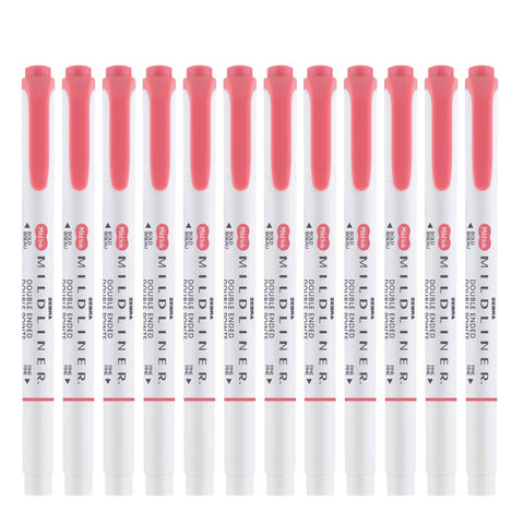 Zebra Pen Mildliner Dual-Tip Highlighters, Broad and Fine Tips, Ideal for Bible Highlighting, No Bleed, School Supplies, Teacher Supplies, and Office Supplies, Mild Red Ink, 12-Pack (78130upc)
