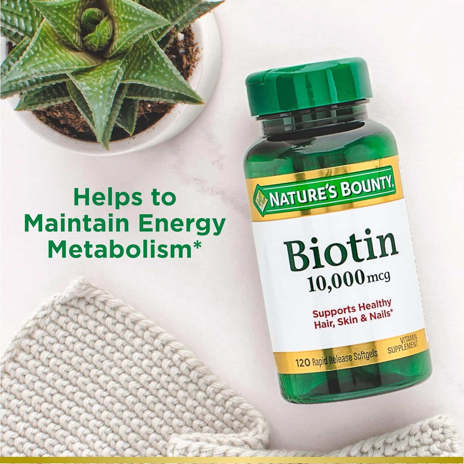 Nature's Bounty Biotin 10000 mcg Ultra Strength - 120 Softgels, Pack of 4